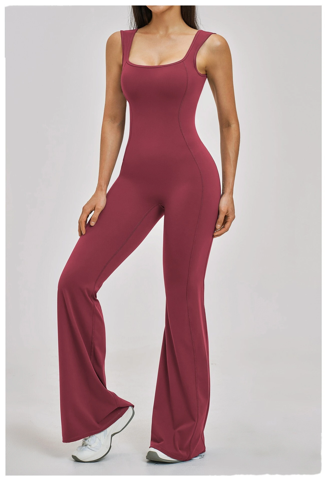 Custom Women’s Flared Leg Yoga One-Piece Outfit Beauty Back Slim Fit Fitness Gym Bodysuit Sport Jumpsuit detail
