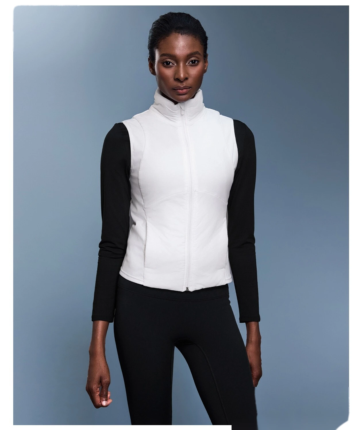 Custom autumn and winter stand collar windproof vest women's short lightweight cashmere warm cotton vest. detail