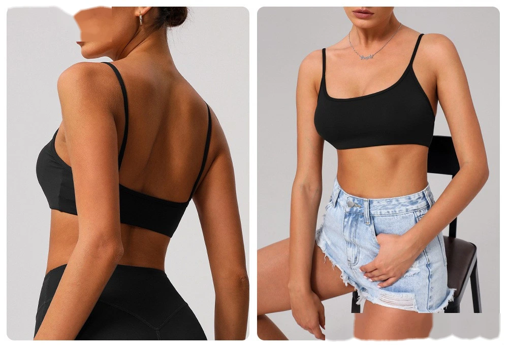 Customized beauty back sports bra nude yoga bra running fitness shirt sling yoga clothes detail