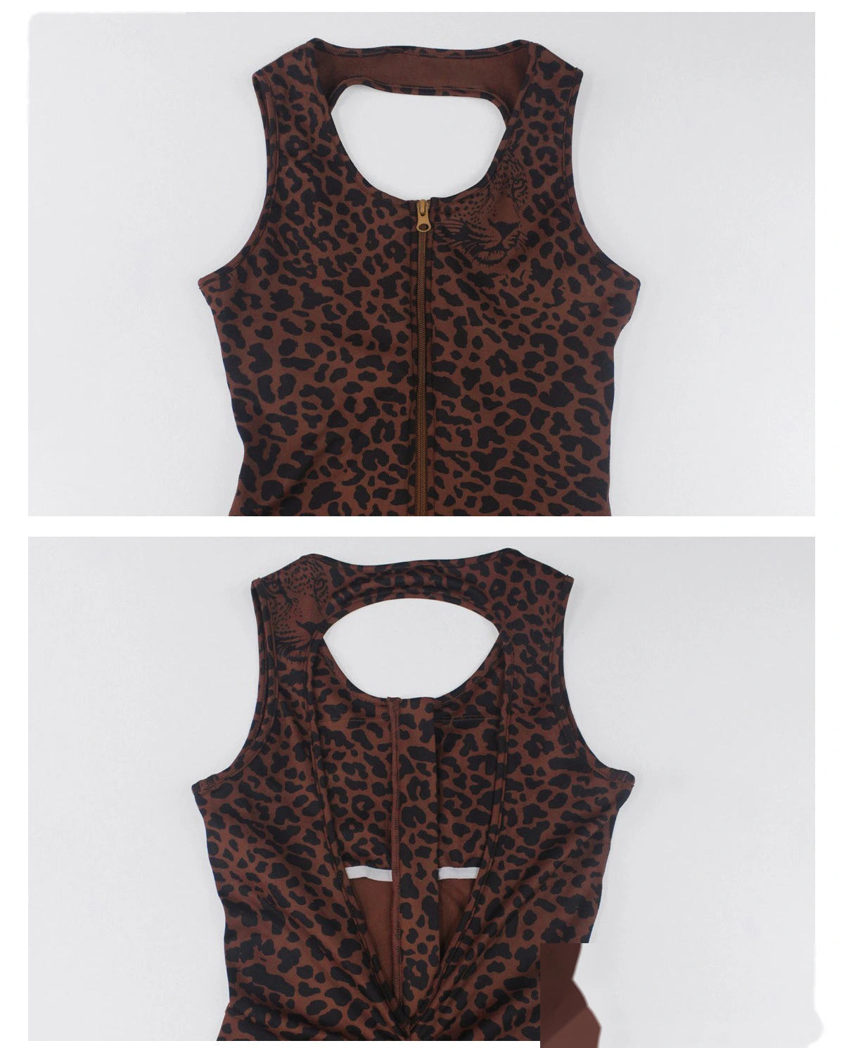 Custom Leopard Print Yoga Bodysuit - Women's Open Back Flared Butt-Lifting Sexy Casual Sports Jumpsuit detail