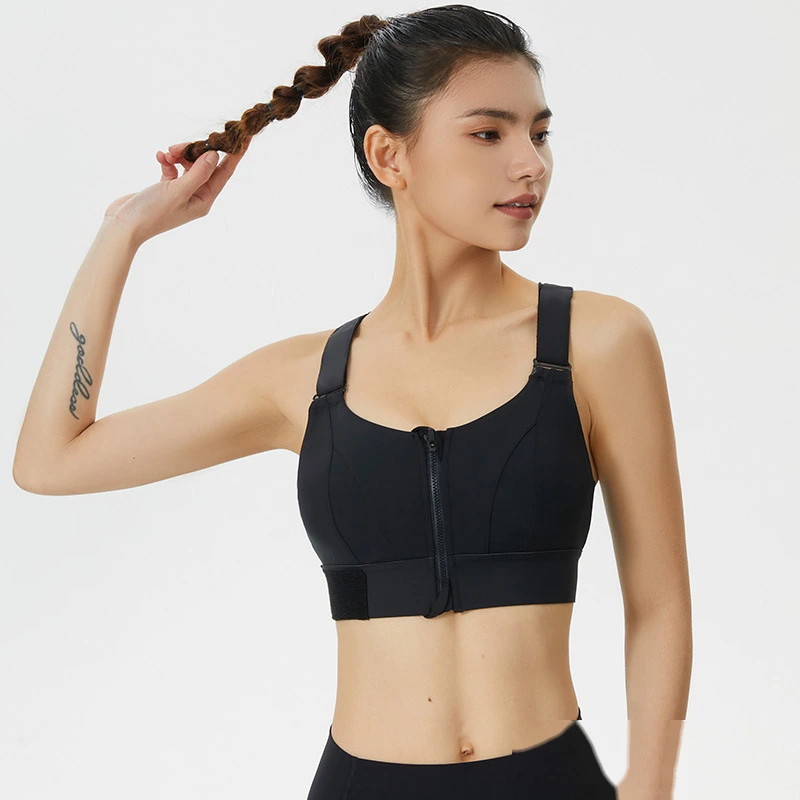 Womens zip sports bras high strength adjustable workout gym bra detail