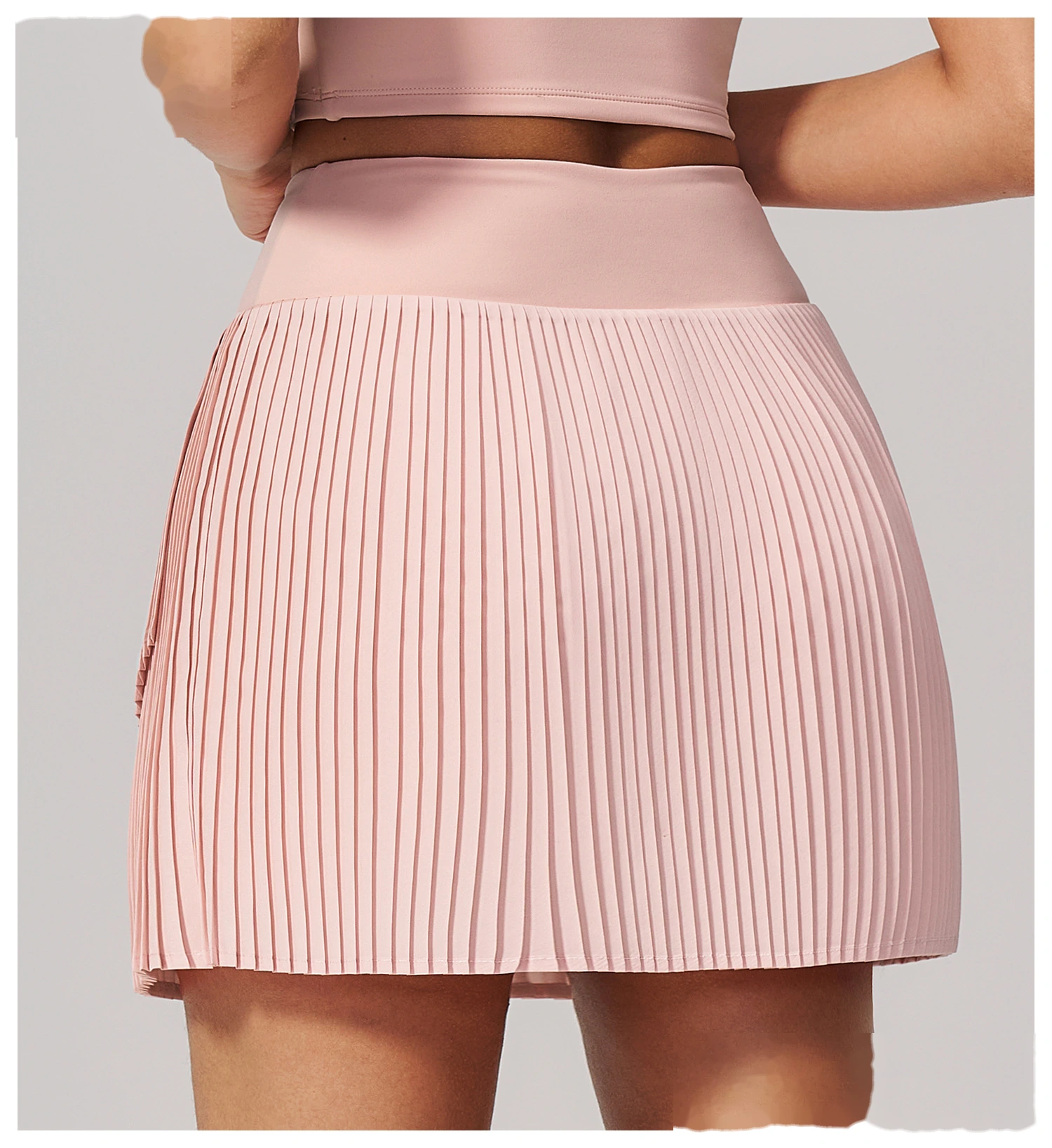 Women Summer Activewear Suit, Stretch Yoga Top + Anti-Exposure Pleated Tennis Skirt, Lightweight Fitness Outfit detail