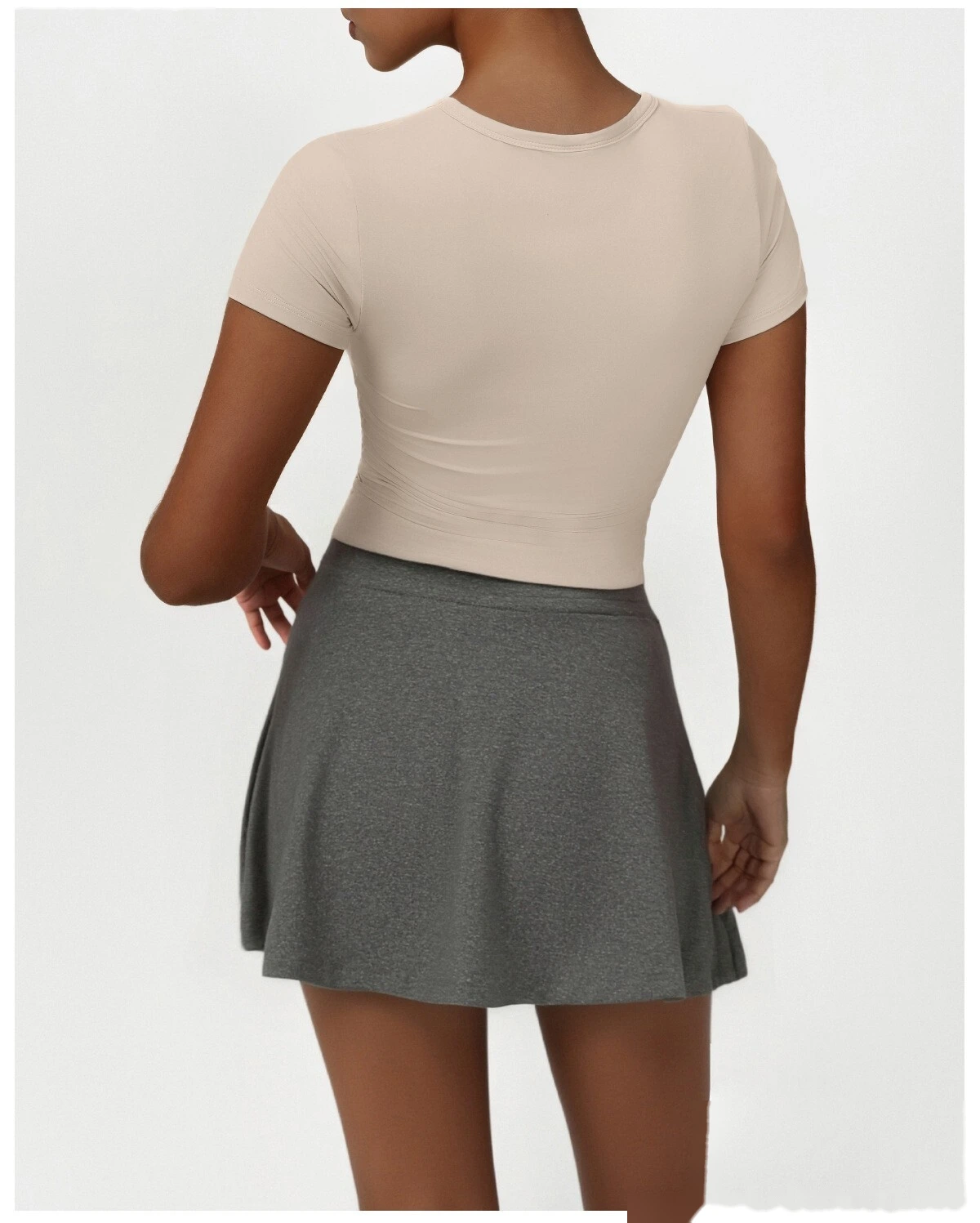 Custom Yoga Tennis Sports Set - Women's Slim Short Sleeve Top & Anti-See-Through Skort Casual Activewear detail
