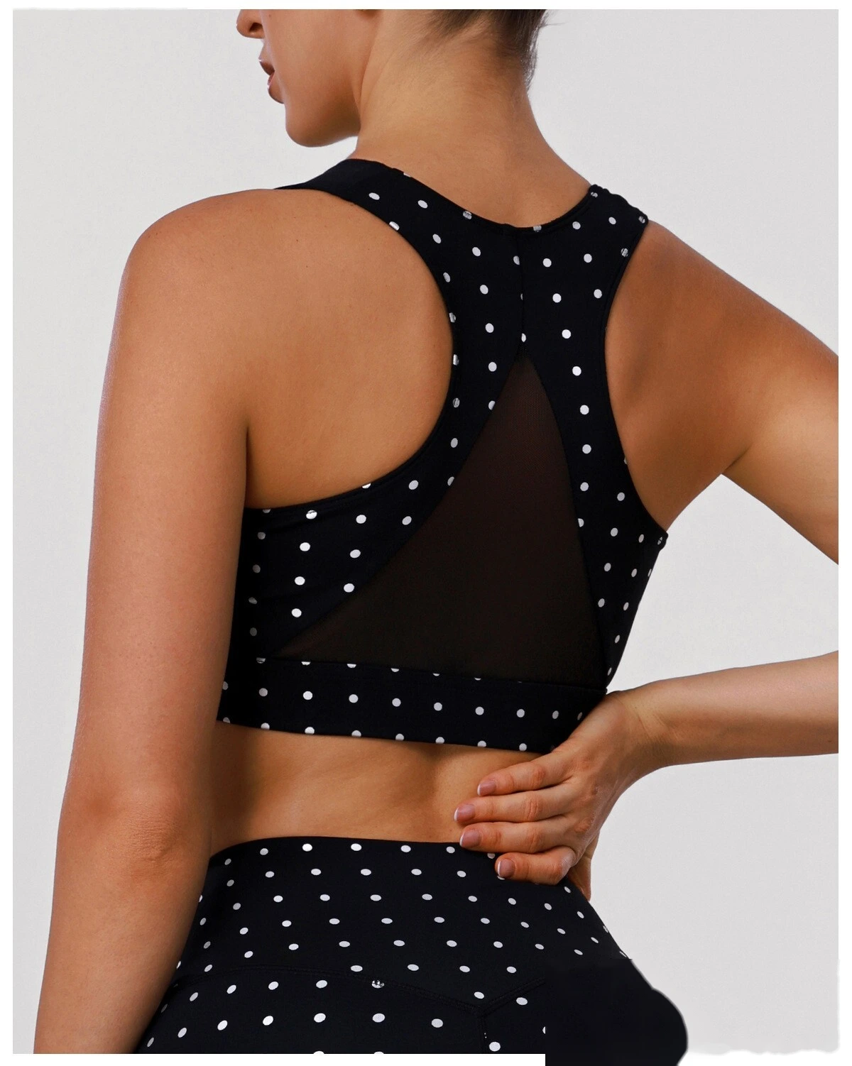 Bulk Custom Polka Dot Activewear Set - Open Back Bra & High-Waisted Tummy Control Yoga Pants detail
