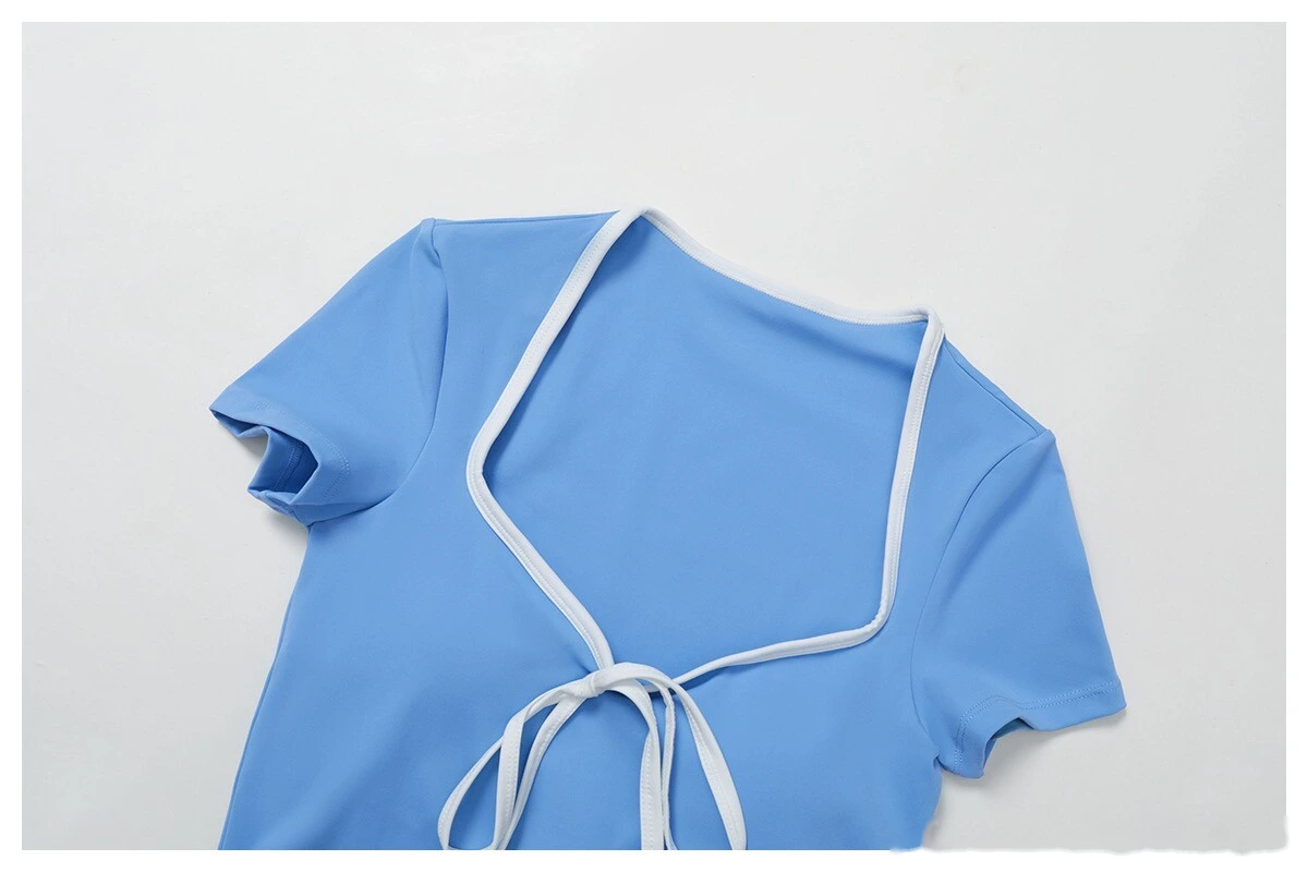 Custom-made V-neck slim yoga outdoor running T-shirt for women with contrast edge yoga clothes detail