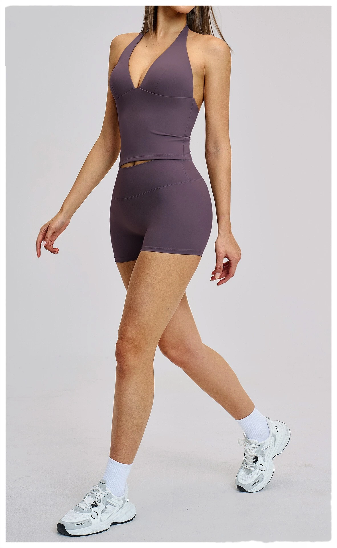 Women’s Custom Yoga Tank Top with Built-in Bra Pad Halter Backless High Stretch Yoga Set detail