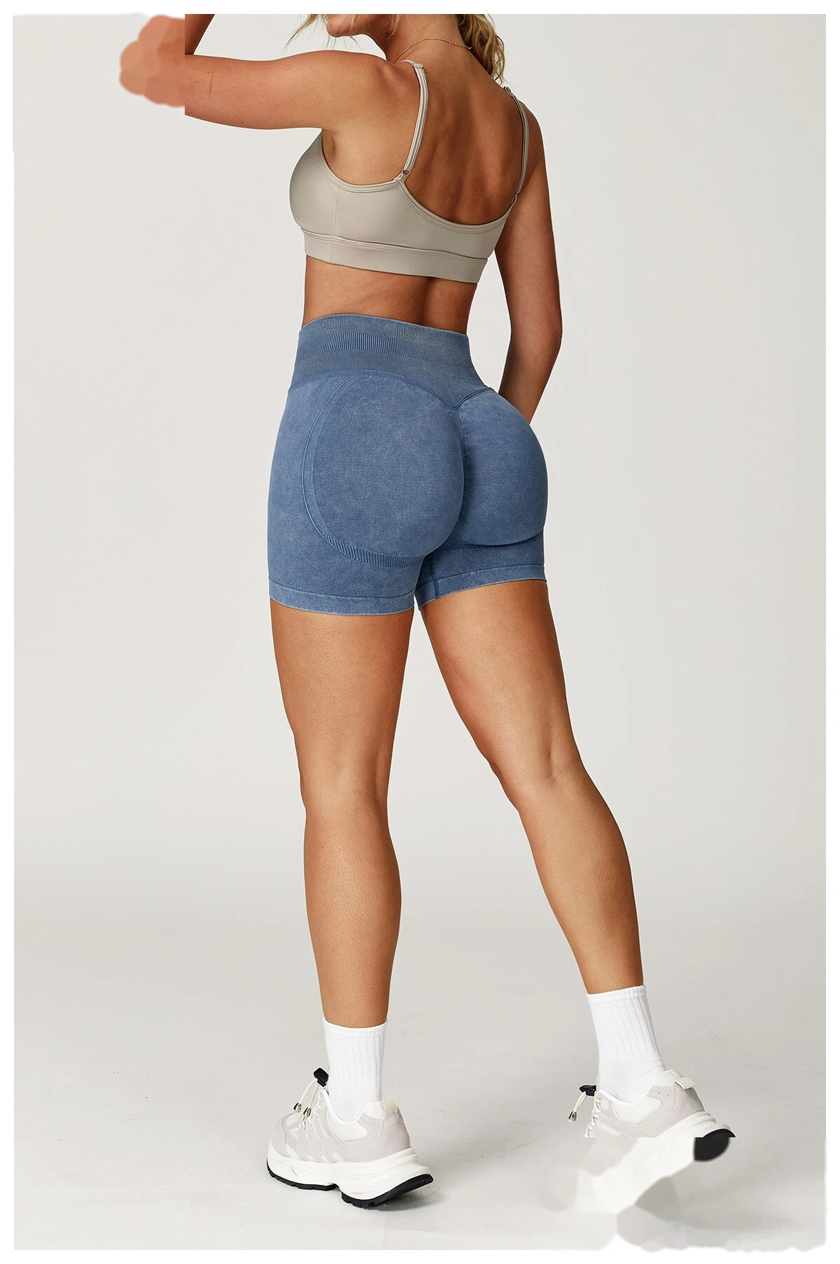 Seamless sand washing yoga shorts high waist hip shorts tight running fitness yoga pants female - allni detail