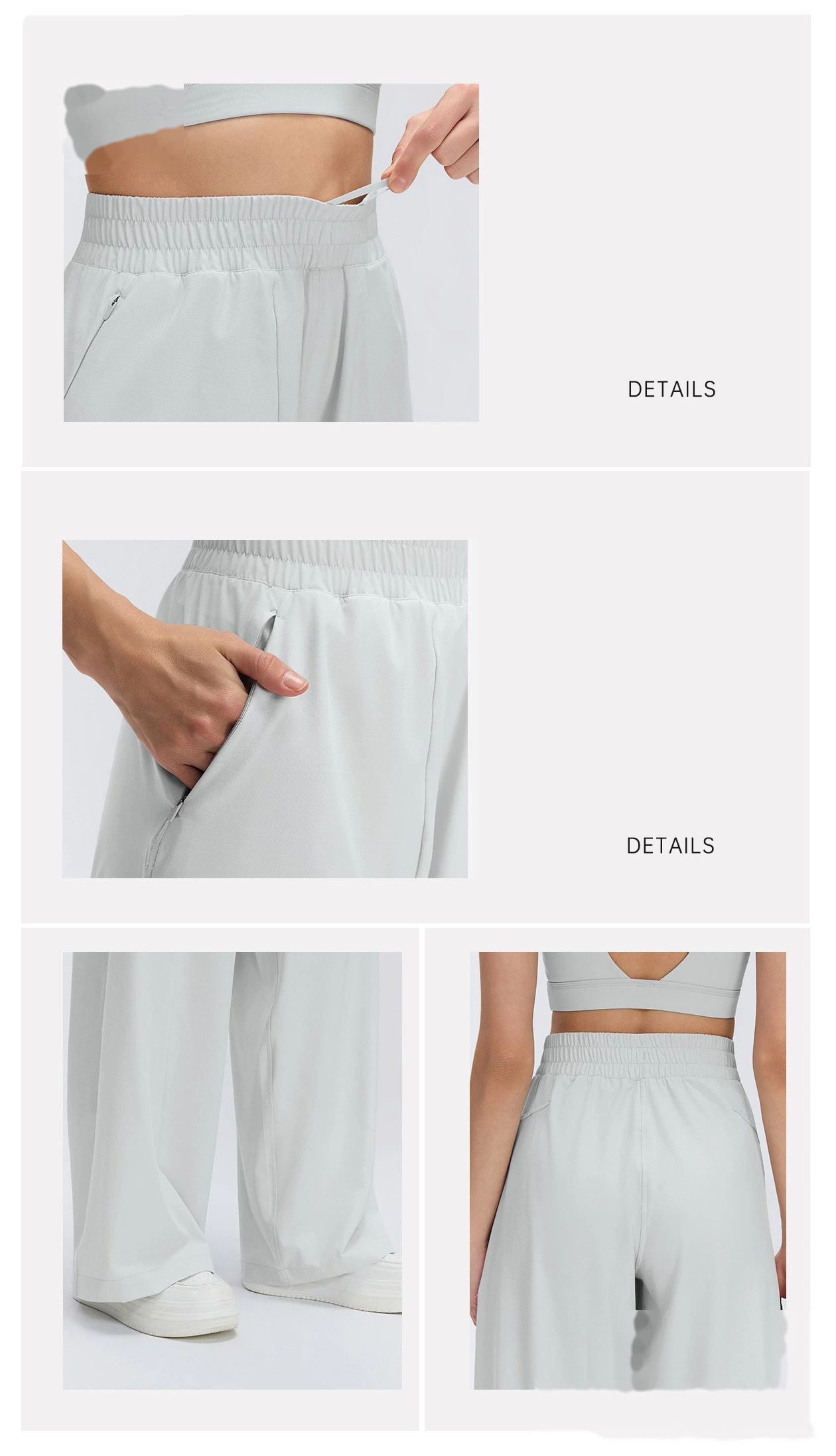 Women’s Custom Spring Summer Thin Breathable Straight Sports Pants Drawstring Loose Slim Casual Wide Leg Pants detail