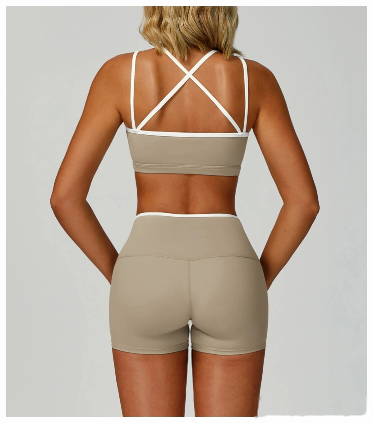 Custom contrast nude tight cross back sports vest running fitness yoga bra detail