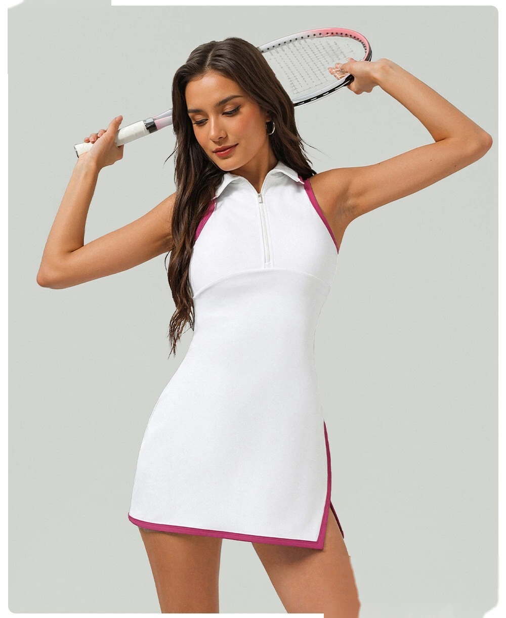 Custom color matching semi-zipper sports one-piece skirt quick-drying sun-proof tennis one-piece skirt detail