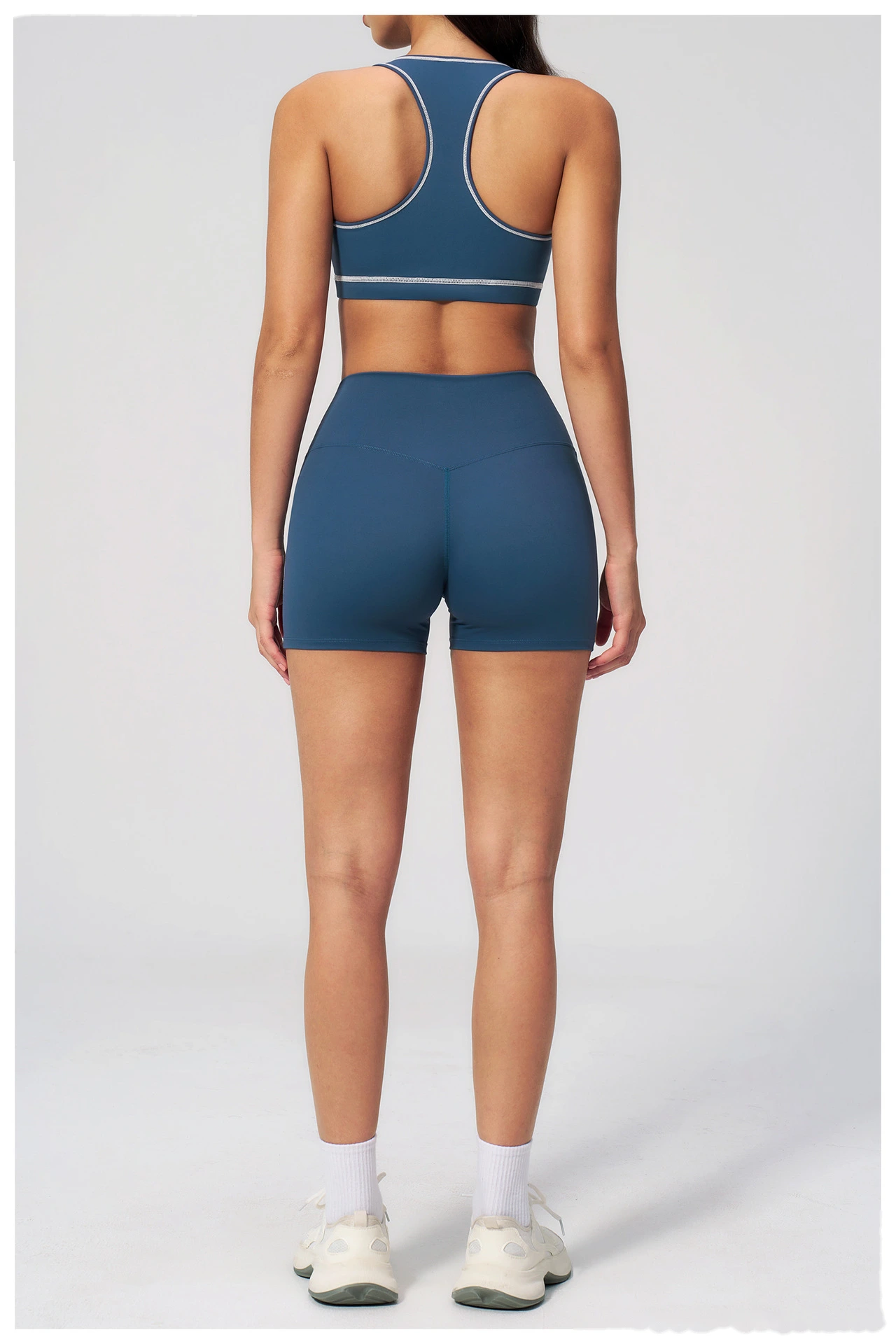 European American Style Color Block Yoga Bra & Hip Lifting Shorts Set, Women 2 Piece Fitness Activewear detail
