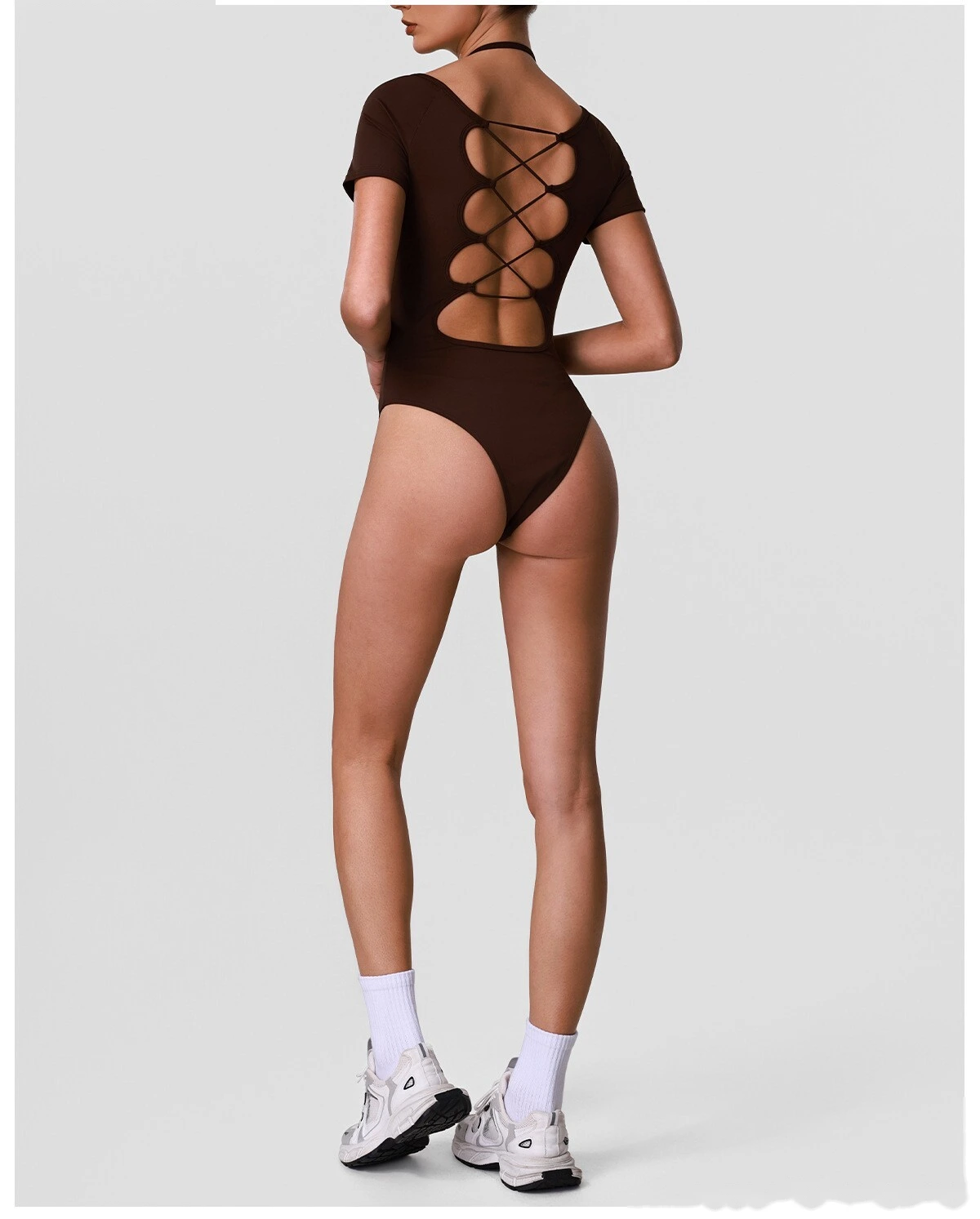 Cross Cutout Back One Piece Yoga Suit, Integrated Chest Pad Slimming Quick Dry Pilates Fitness Jumpsuit detail
