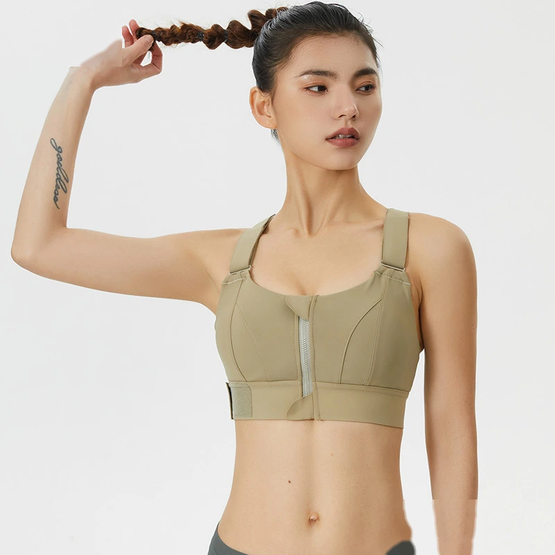 Womens zip sports bras high strength adjustable workout gym bra detail