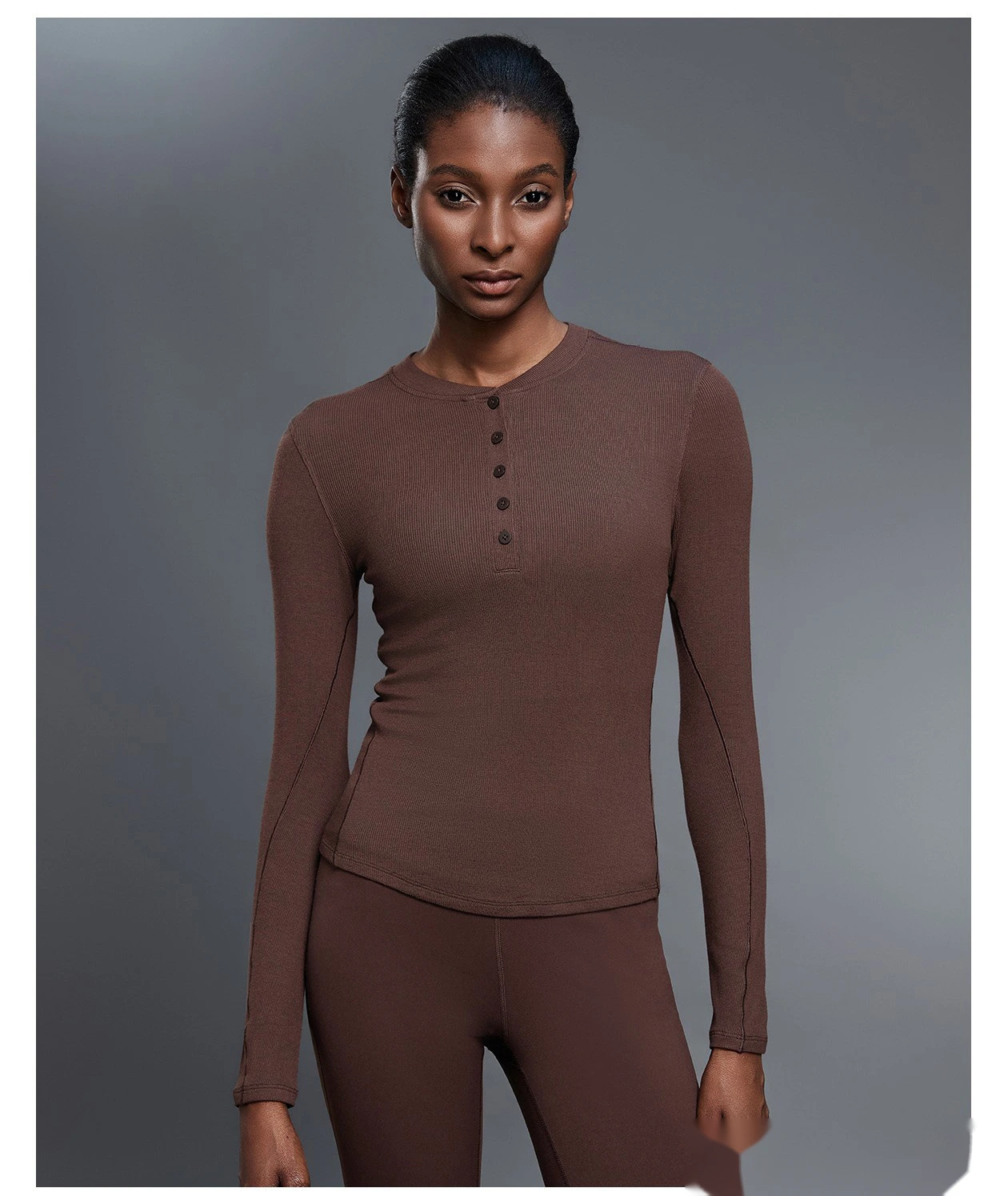 Customized Henry shirt modal skin-friendly sports shirt fitness yoga long sleeve T-shirt women detail