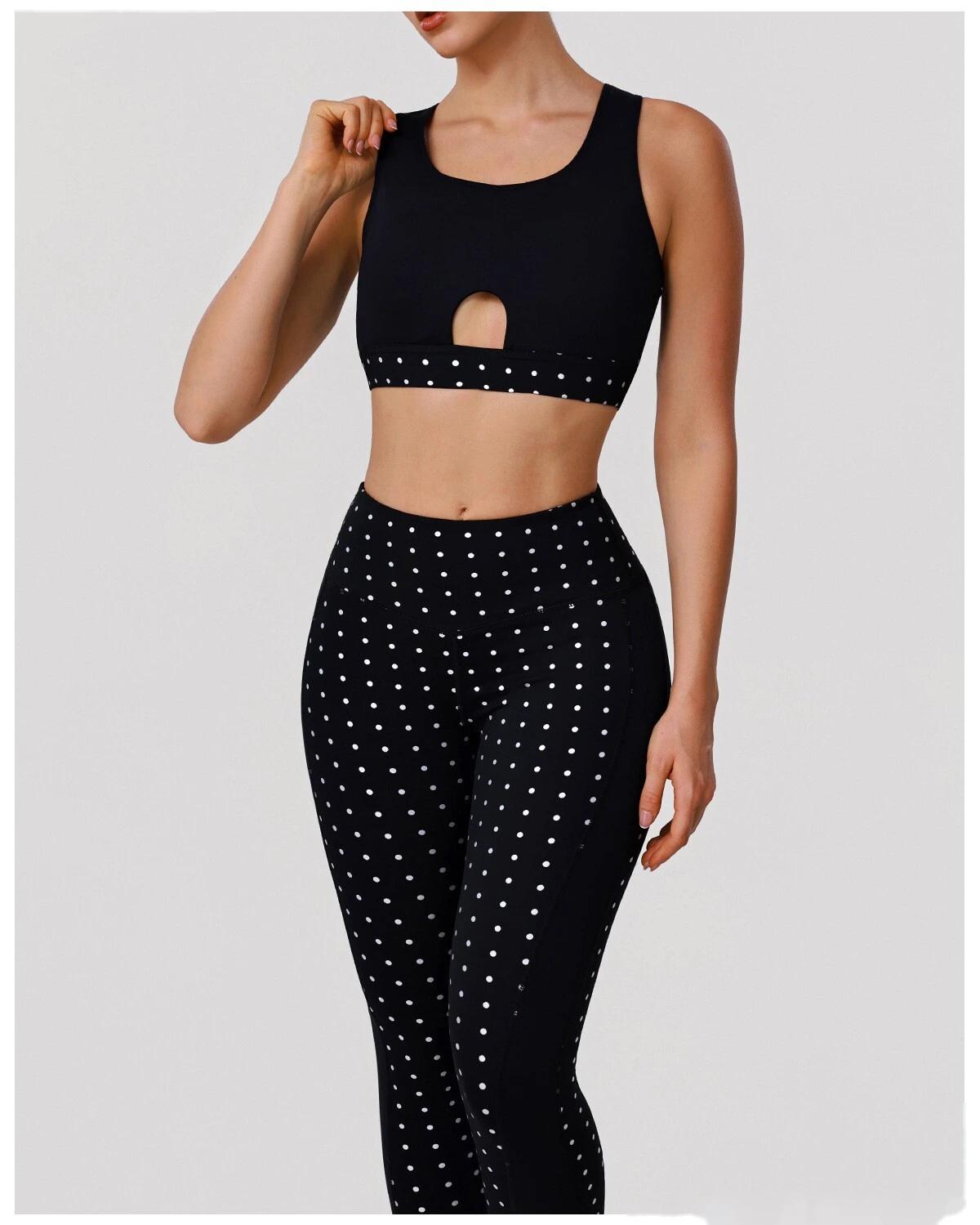 Bulk Custom Polka Dot Activewear Set - Open Back Bra & High-Waisted Tummy Control Yoga Pants detail