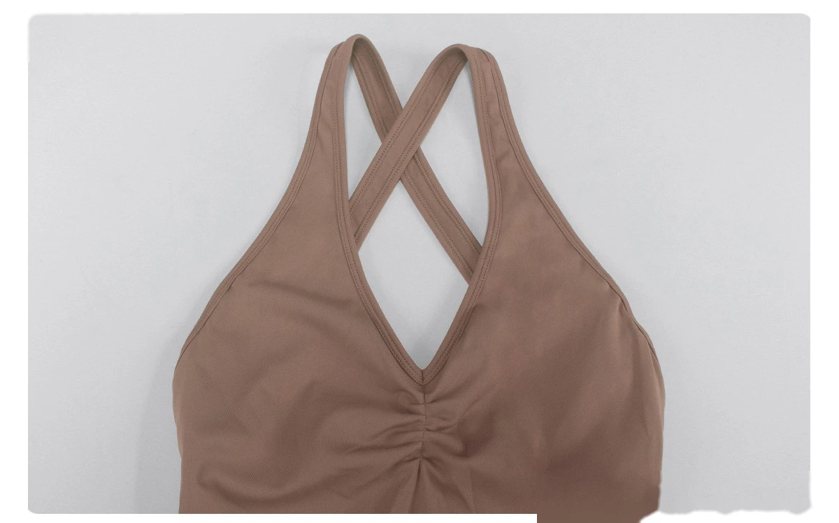 Custom Women’s Crisscross Beauty Back Yoga Romper V-Neck with Chest Pads High Stretch Fitness Short Jumpsuit detail