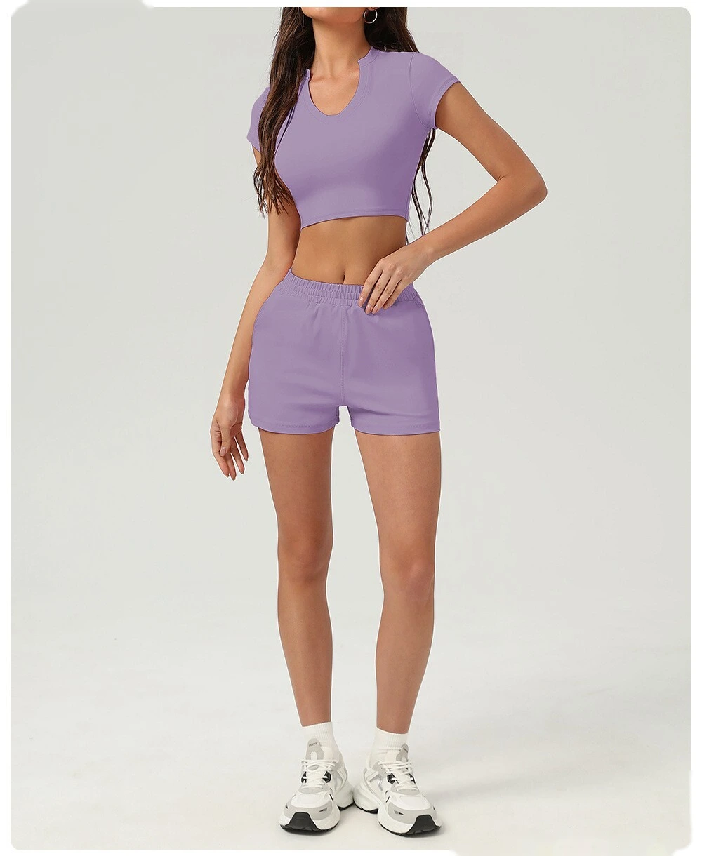 Yoga sports shirt female summer short sleeve high elastic tight yoga fitness T-shirt detail