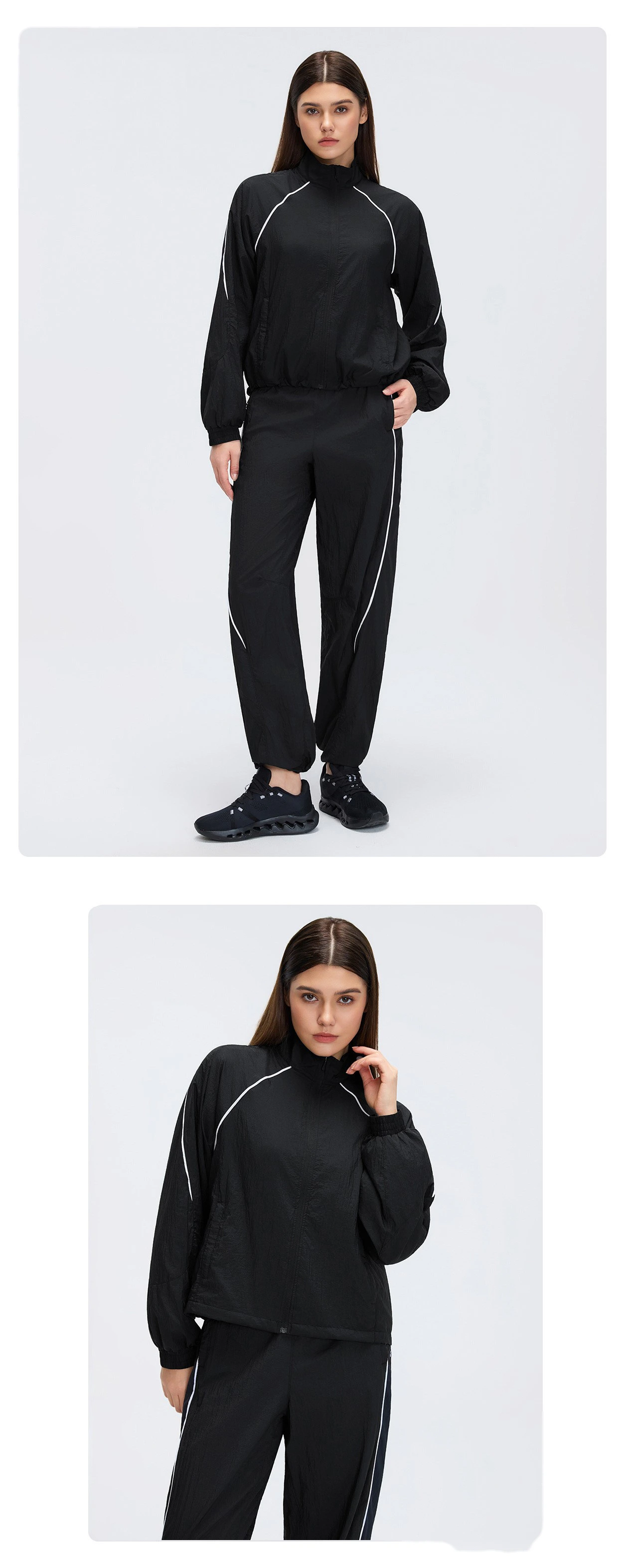 Women’s Spring Summer Light Jacket Outerwear Breathable Casual Running Fitness Tracksuit Set detail