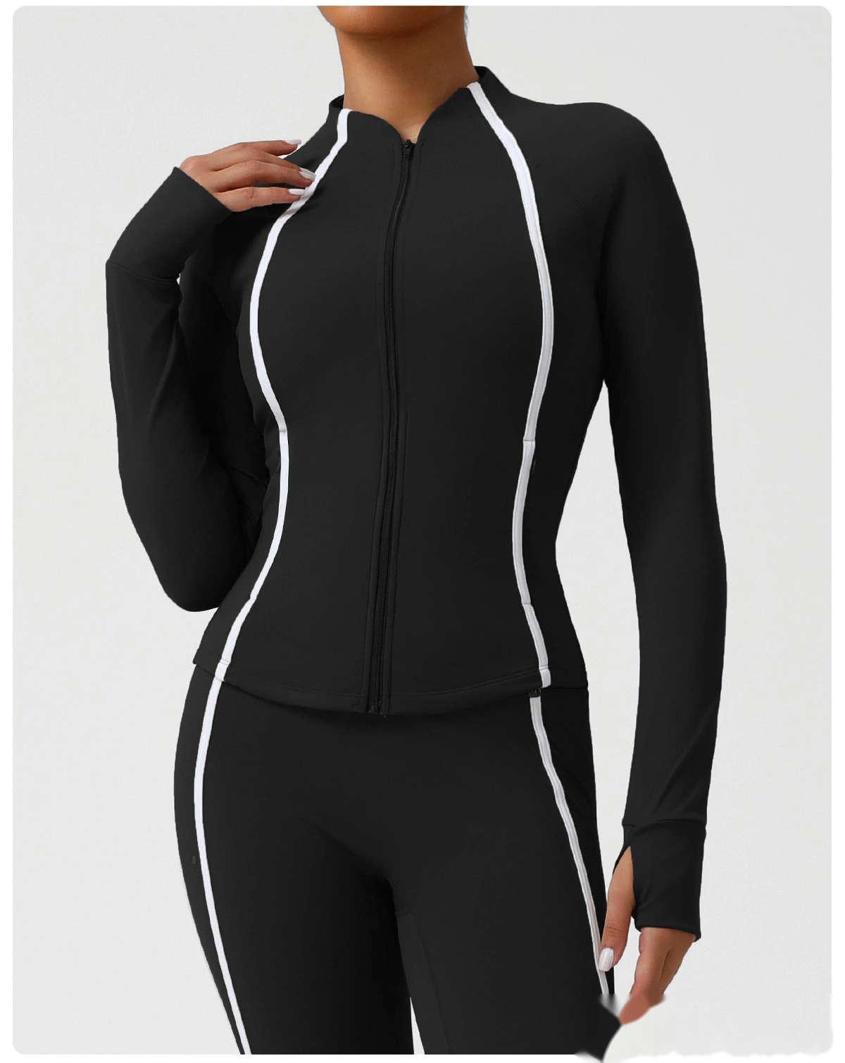Custom autumn and winter sports yoga clothing jacket zipper cardigan jacket high elastic training fitness jacket detail