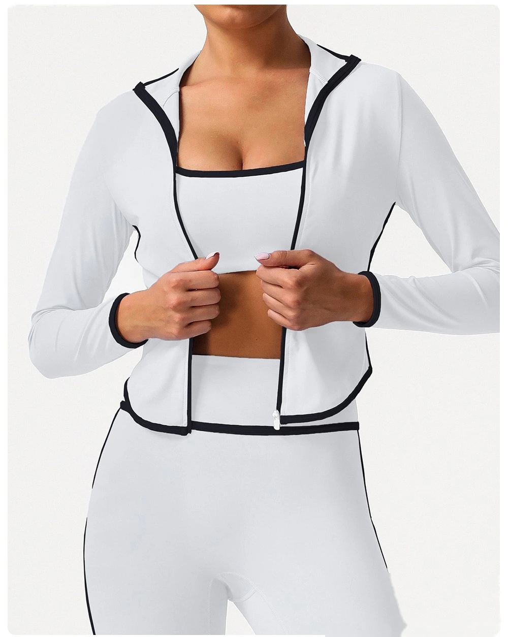 Customize the new contrast zipper yoga clothes women's autumn and winter running fitness coat detail