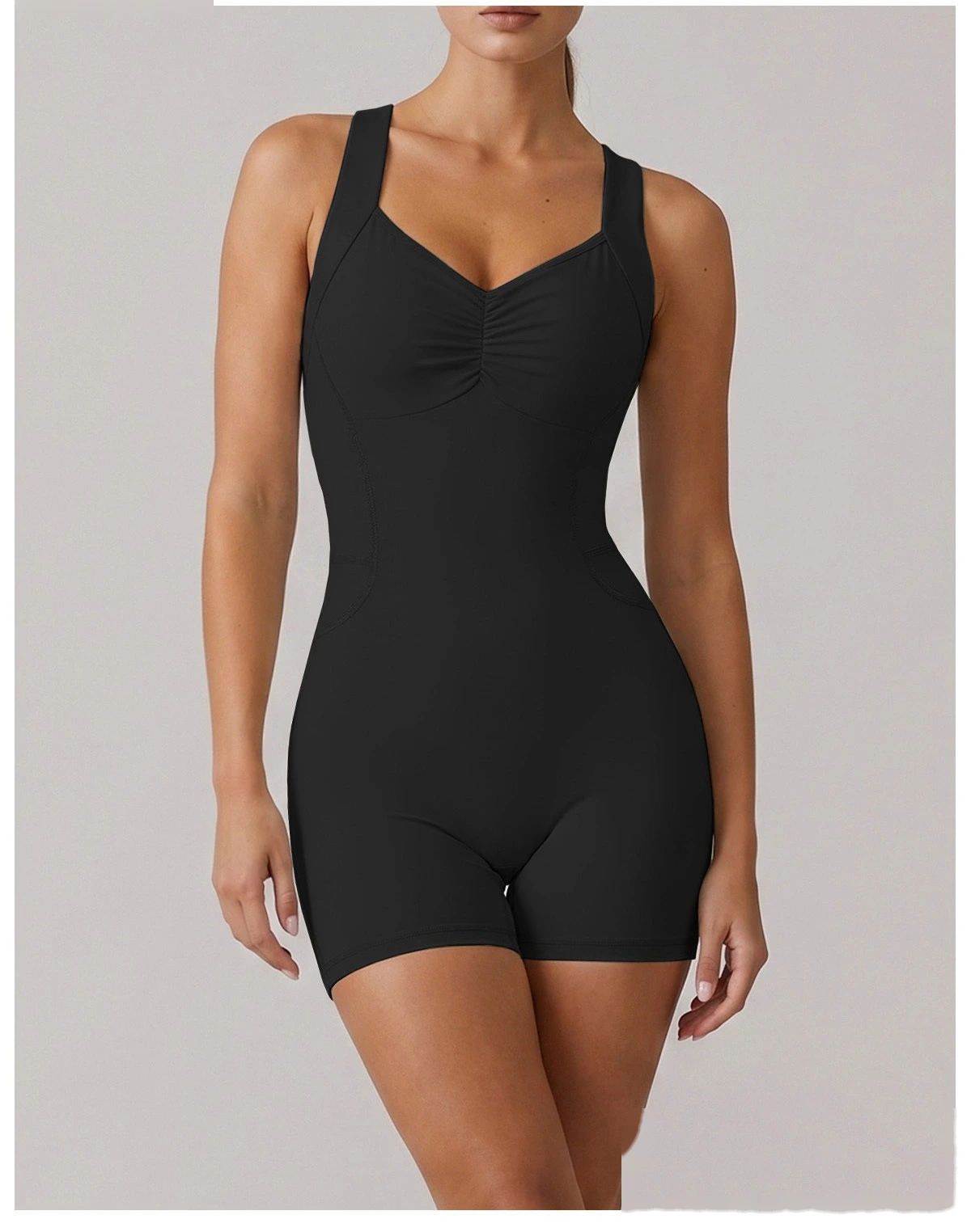 Custom European American Cross Back Shaping Jumpsuit, Sleeveless Waist & Hip Lifting Summer Yoga Bodysuit detail