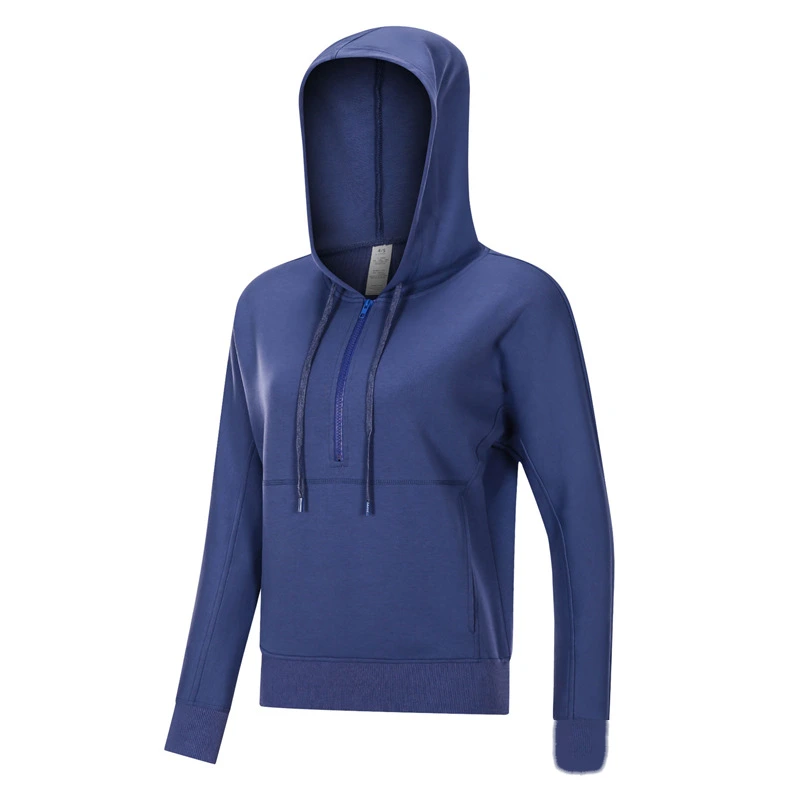 Women running training fitness 1/2 zip long sleeve pullover hoodies detail