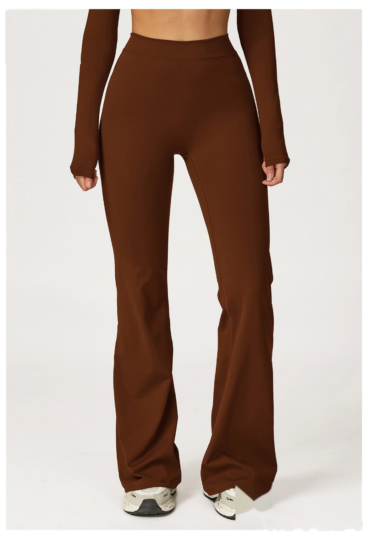 Customized European and American sports pants, high waist, tight body, wide legs and slim trumpet fitness pants. detail