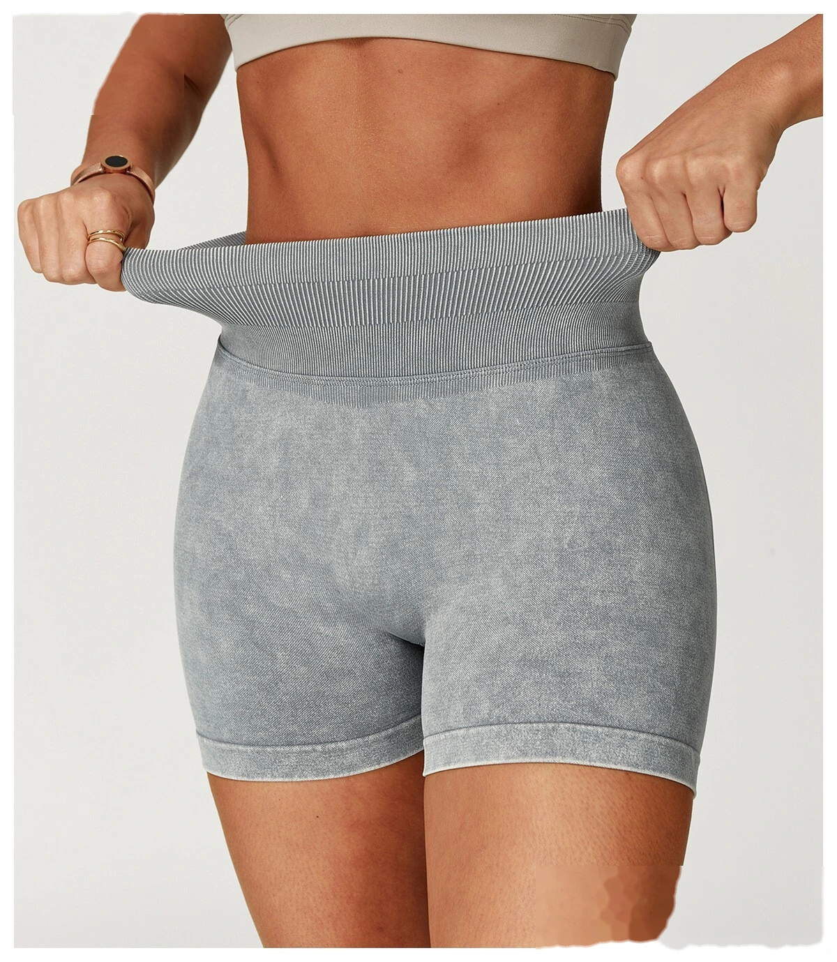 Seamless sand washing yoga shorts high waist hip shorts tight running fitness yoga pants female - allni detail