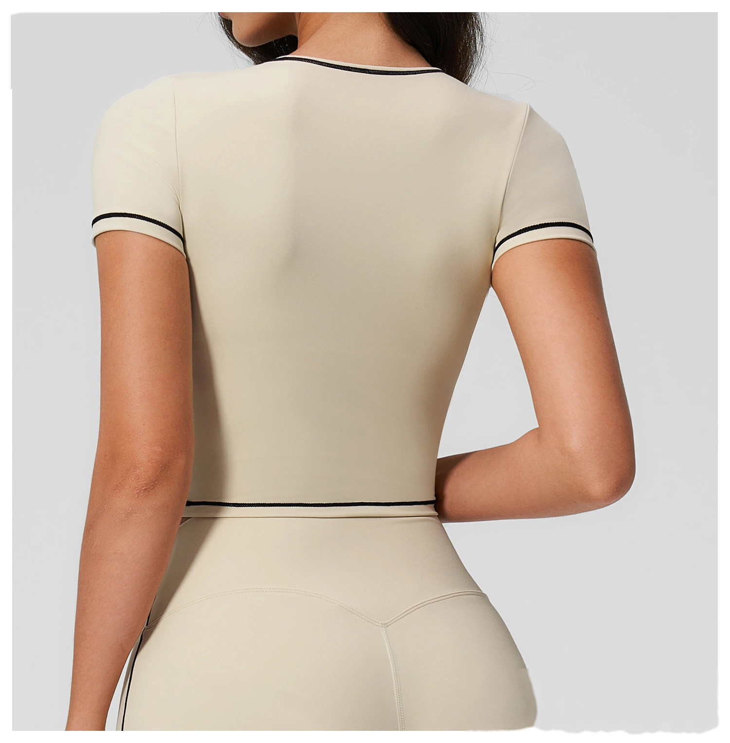 Women's Yoga Short Sleeve Top, Skinny Crop Waist Color Block Outdoor Quick Dry Running Fitness Sports Tee detail