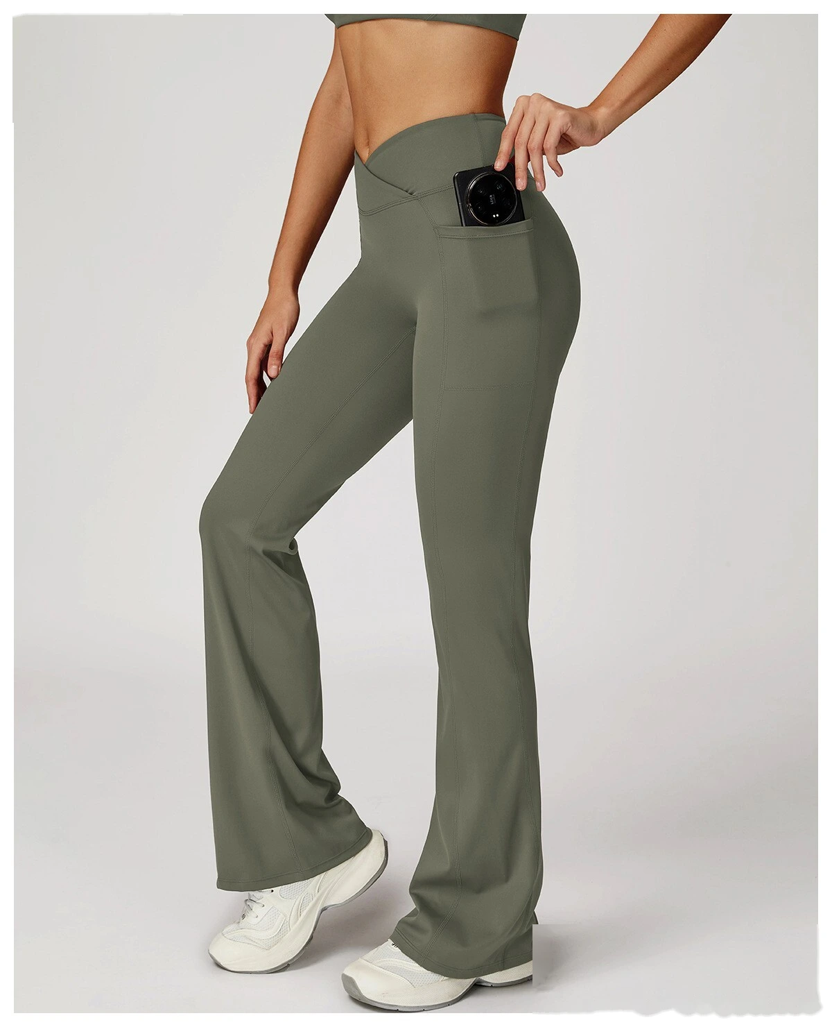 Custom Crossover Waist Yoga Leggings for Women - High-Waisted High-Stretch Micro-Flare Pants, Outdoor Sports Gym Running detail