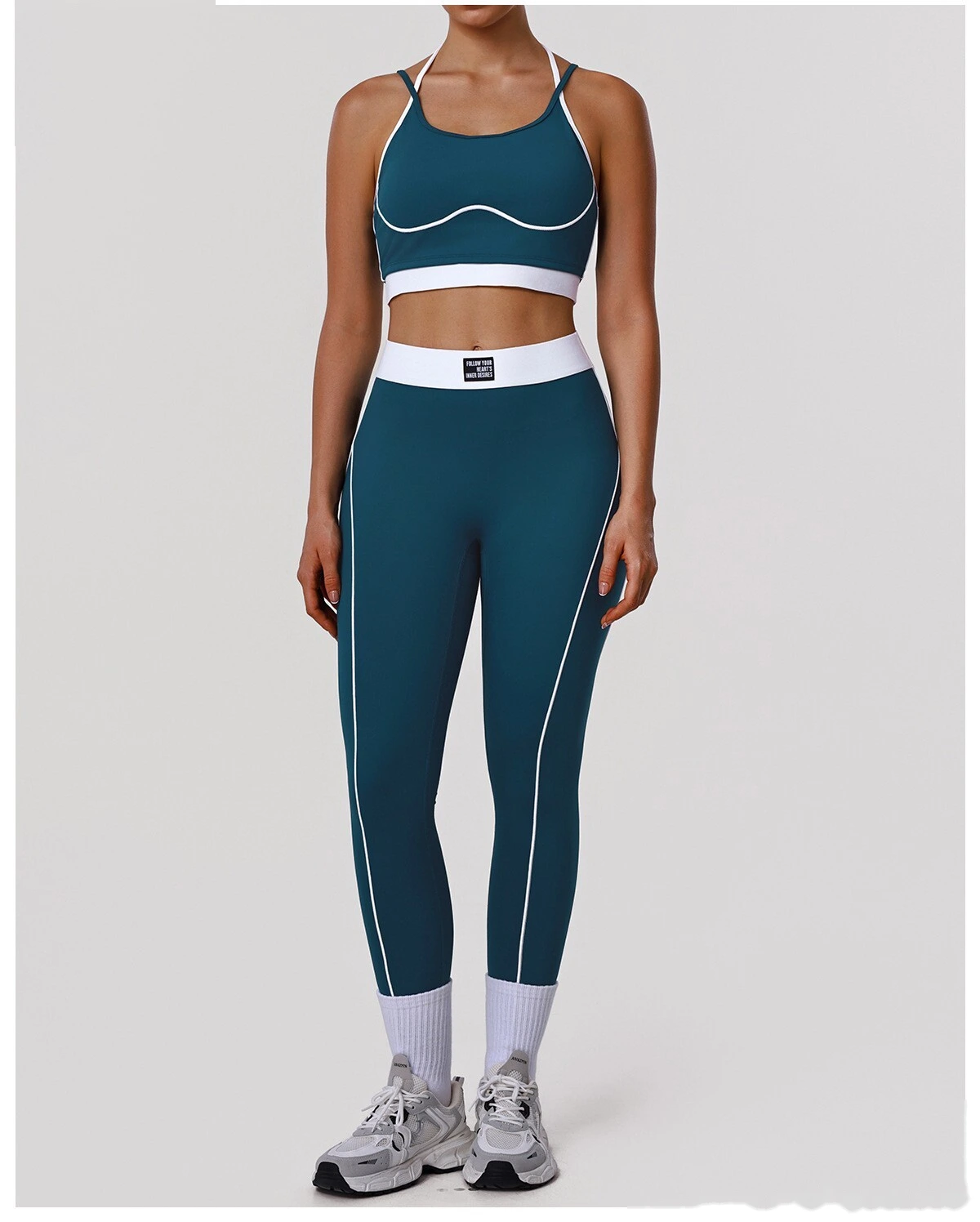 Bulk Custom Color Block Fitness Bra - Thin-Strap Shockproof Padded Yoga Tank for Gym Running Workouts detail