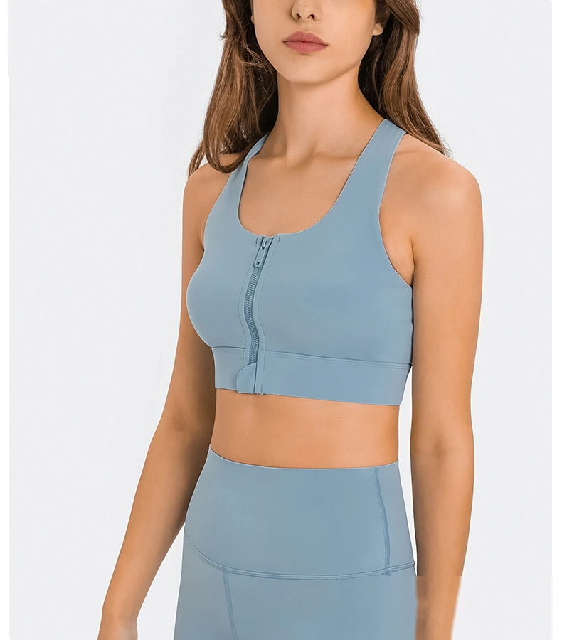 Women racerback sports bra workout fitness front zip yoga gym top detail