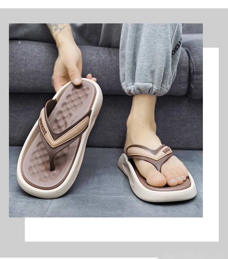 Custom flip-flops outdoor thick-soled fashion beach men's shoes soft-soled pinch couples sandals. detail