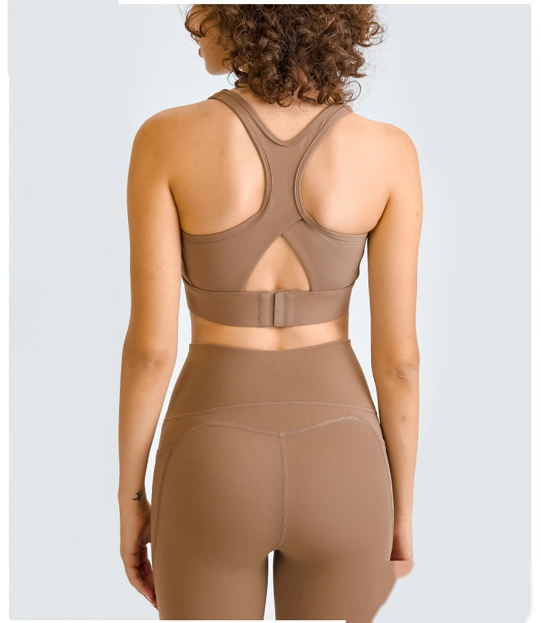 Womens buckle back u neck hollow out high strength sports bra detail