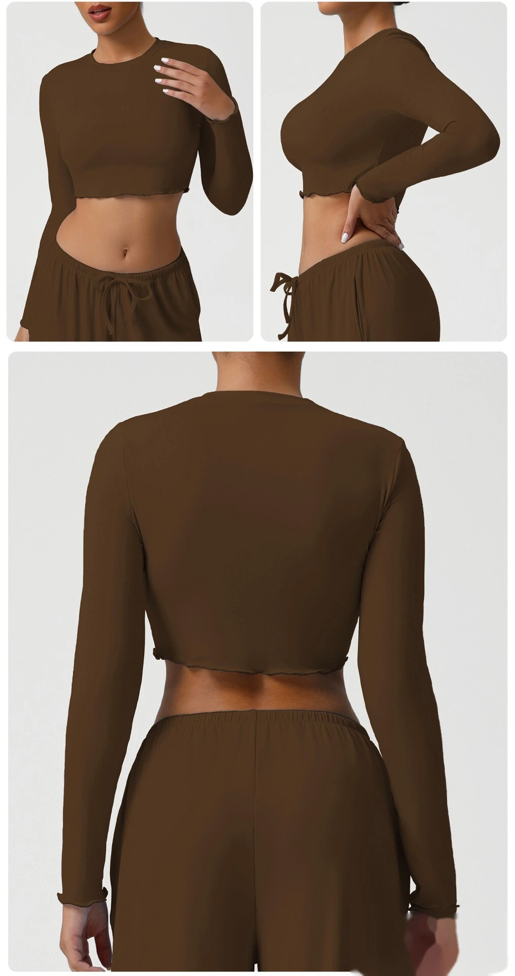 Customize the new yoga fitness suit skin-friendly breathable short slim slimming sports long sleeve T-shirt. detail