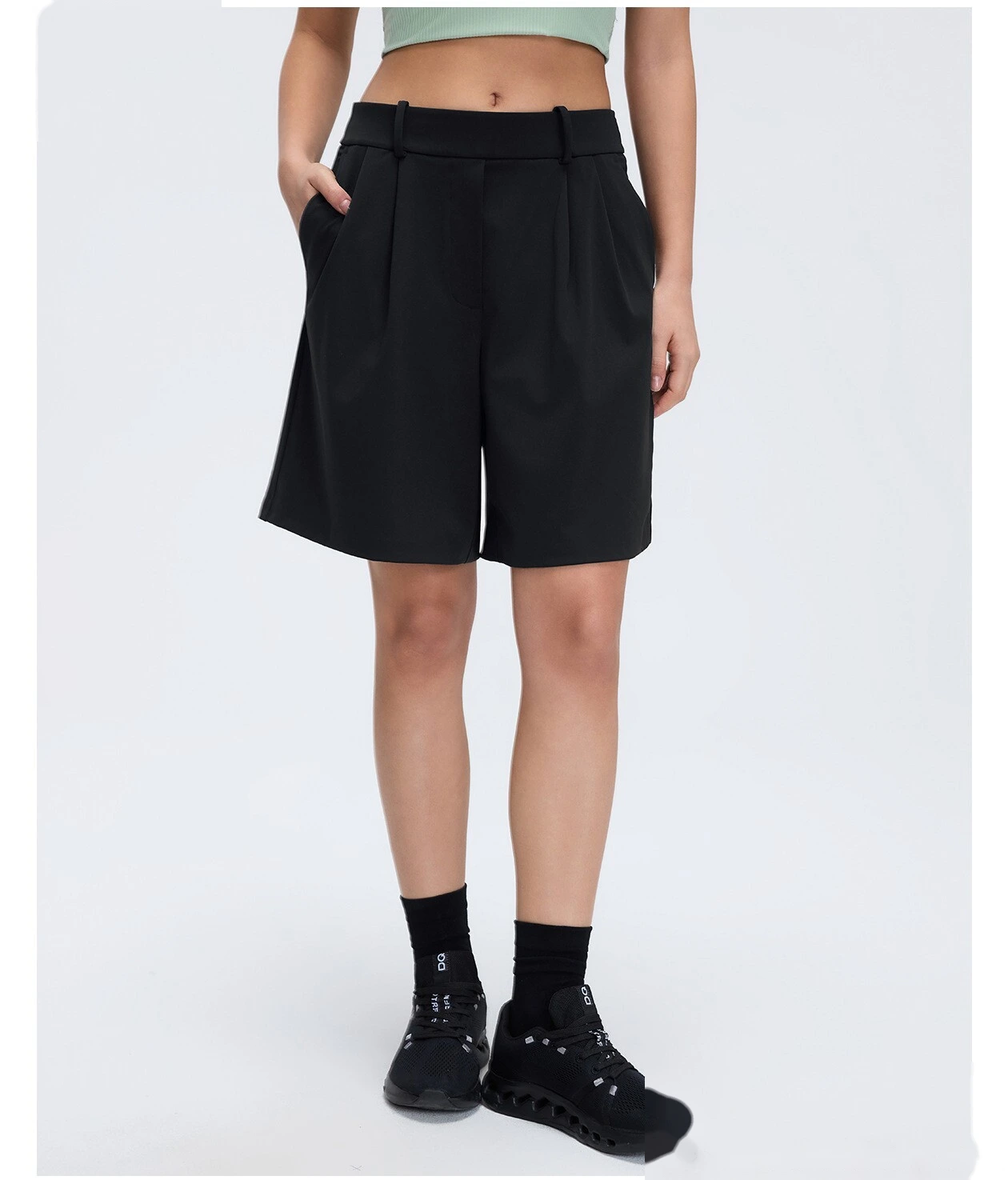 Bulk Custom High-Waisted Dressy Shorts - Women's Loose Wide-Leg Solid Color Suit Bermuda Pants detail