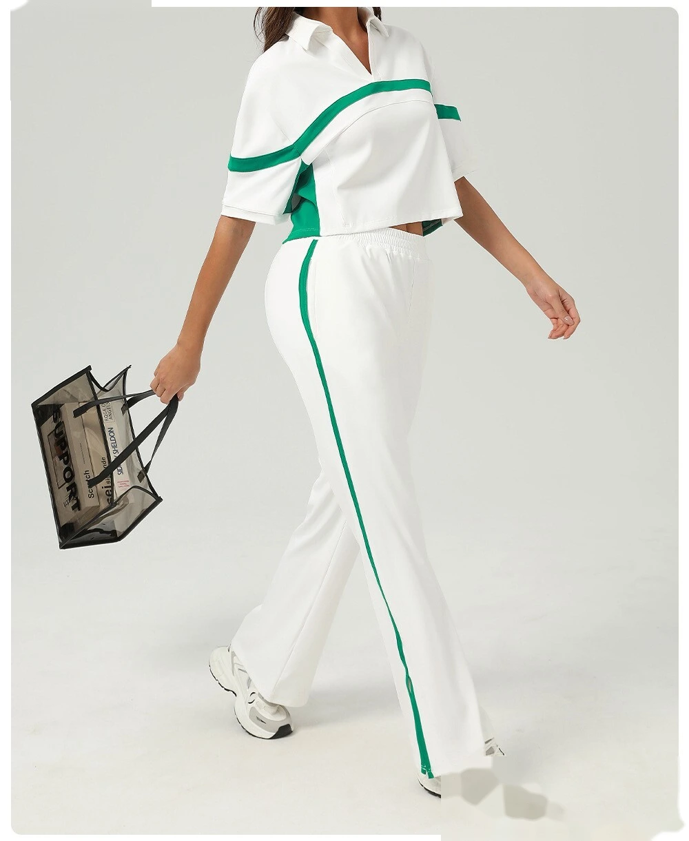 High waist loose sport wide-leg pants pocket straight fashion casual pants wearing contrast yoga bell bottoms. detail