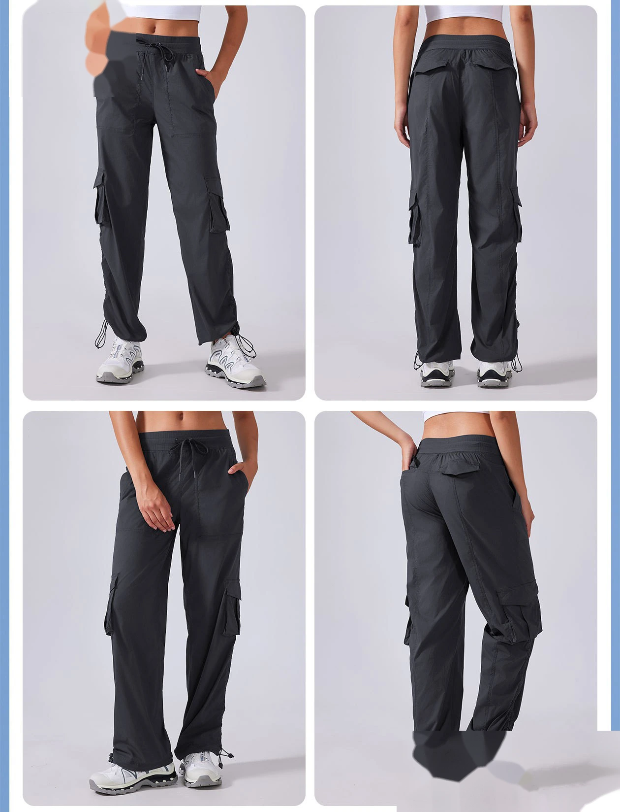 Customized outdoor running pants light and quick-drying multi-pocket wide-leg tooling leisure fitness pants detail
