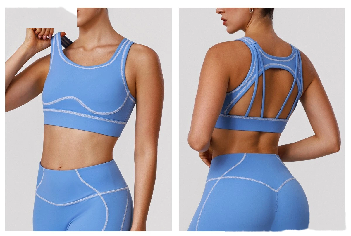 Custom Color Block Yoga Sports Bra - Shockproof Cutout Open Back Padded Workout Tank Top detail