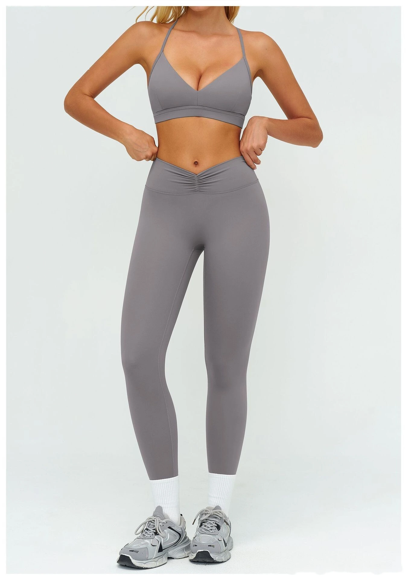 Women's Customizable V-Neck Yoga Sports Bra - Y-Back Adjustable Straps, High Support Workout Bra for Fitness & Running detail