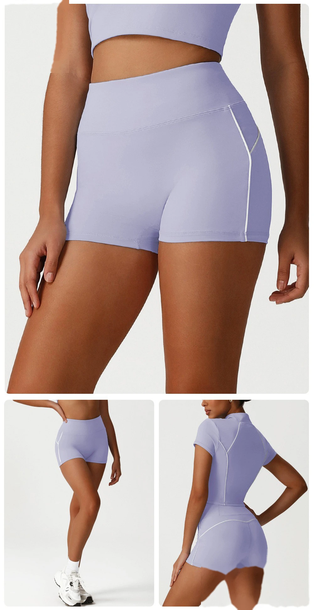 Custom color matching tight-fitting yoga pants peach hip high waist shorts without T-line outdoor running fitness shorts detail
