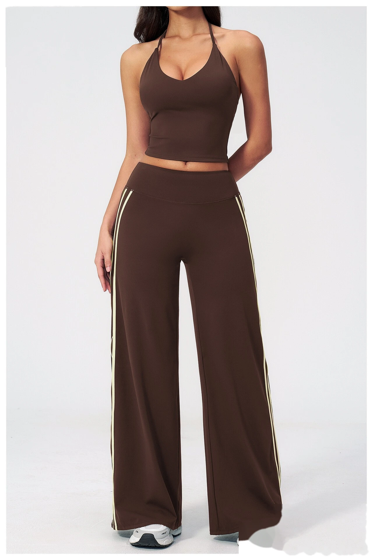 High Waist Hip Lifting Flare Yoga Pants, Color Block Naked Feel Slimming Workout Wide Leg Trousers detail