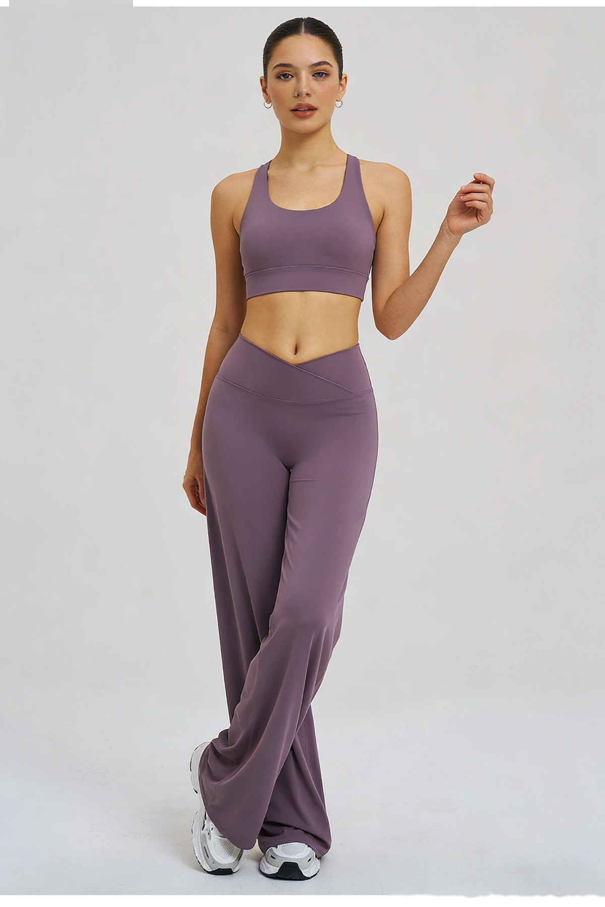 Bulk Custom Legging Lined Wide-Leg Pants - Women's Cross Waist Loose Straight Yoga Gym Activewear detail