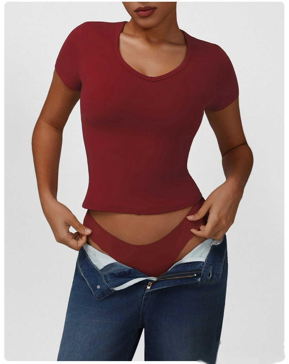 Custom tight fashion casual sports T-shirt small V-neck sexy high-elastic yoga clothes short-sleeved shirt detail
