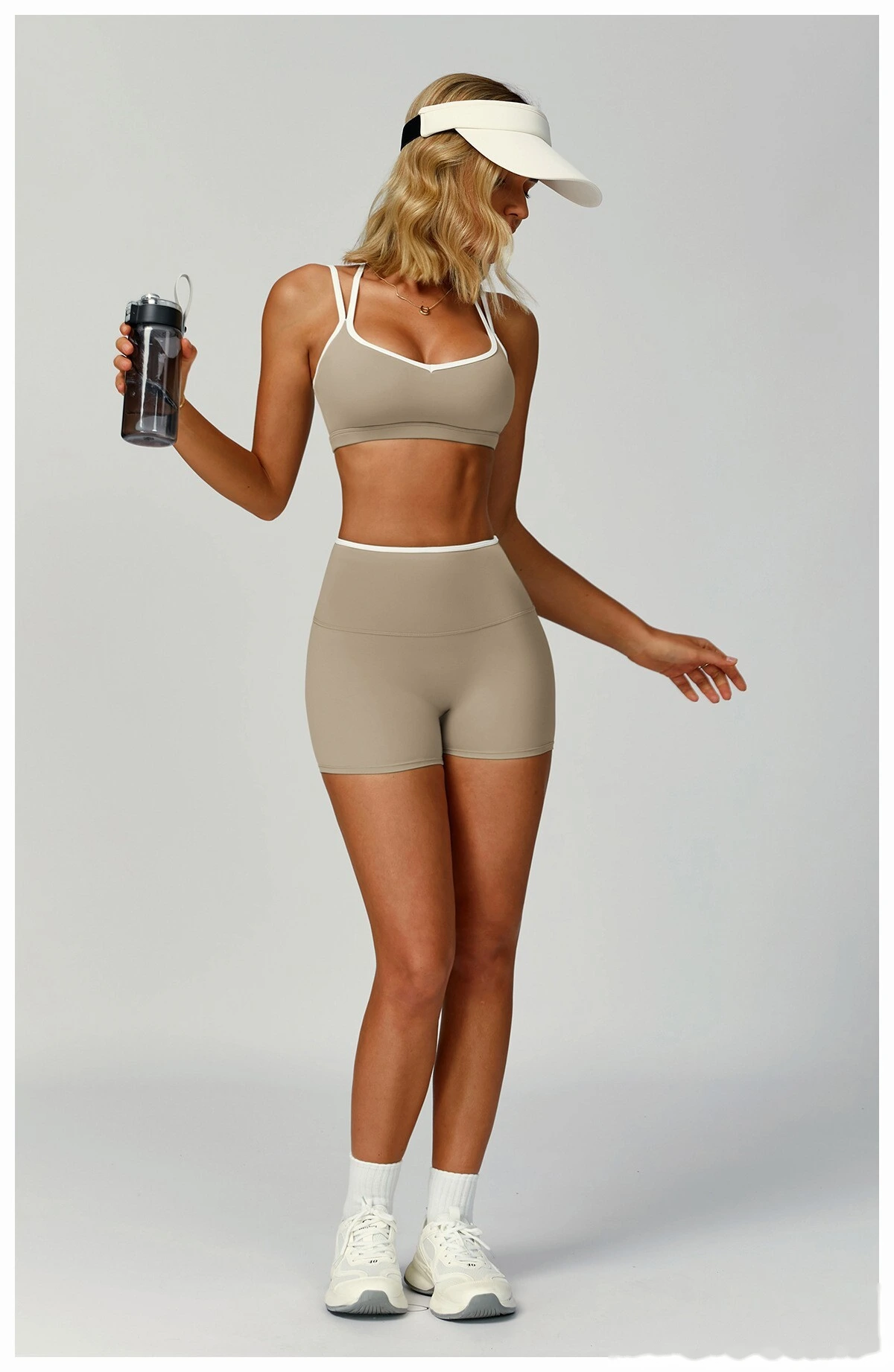 Custom contrast nude tight cross back sports vest running fitness yoga bra detail