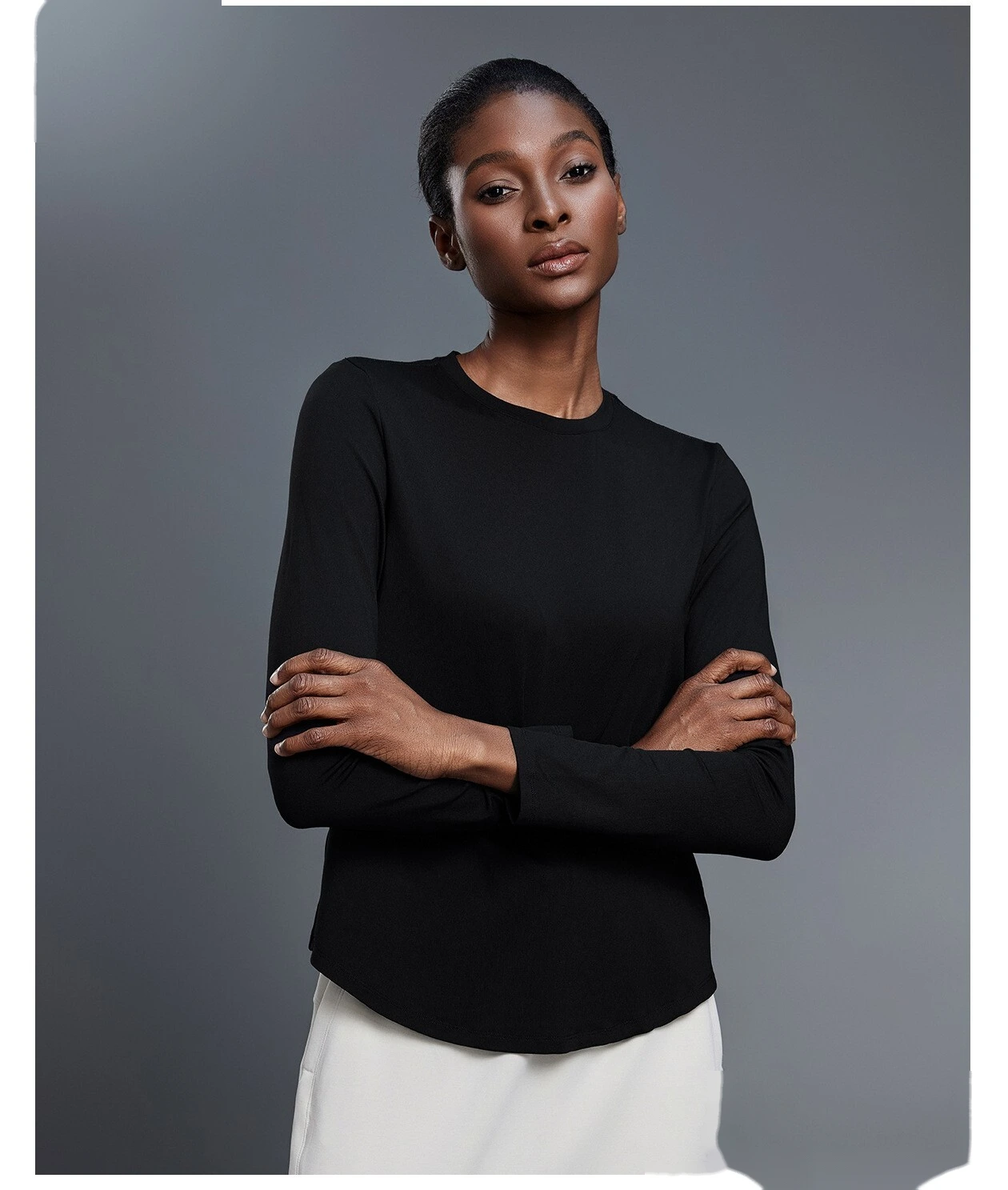 Customizable Women's Autumn Fitness T-Shirt | Crew Neck, Loose Slim, Long-Sleeve Yoga & Sport Style detail