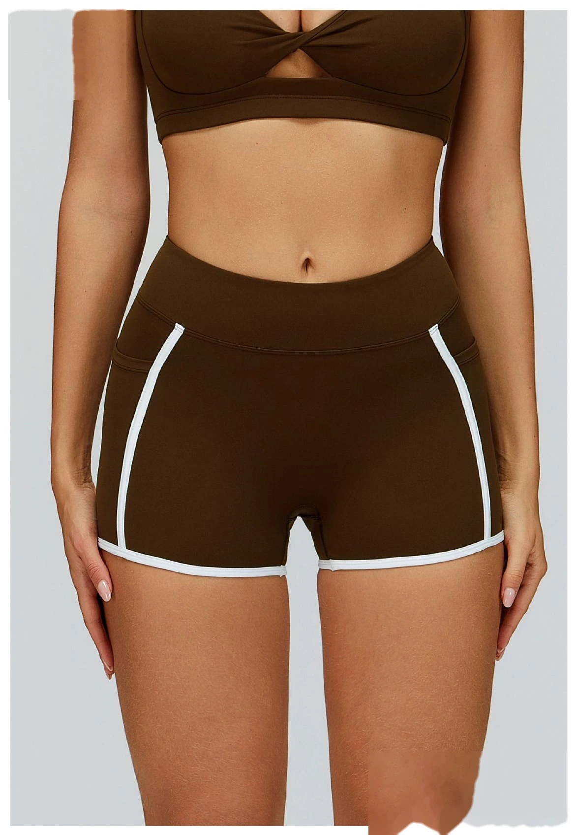 Custom Naked-Feel Yoga Shorts - Women’s High-Waisted Color Block Tight Butt-Lifting Running Shorts detail