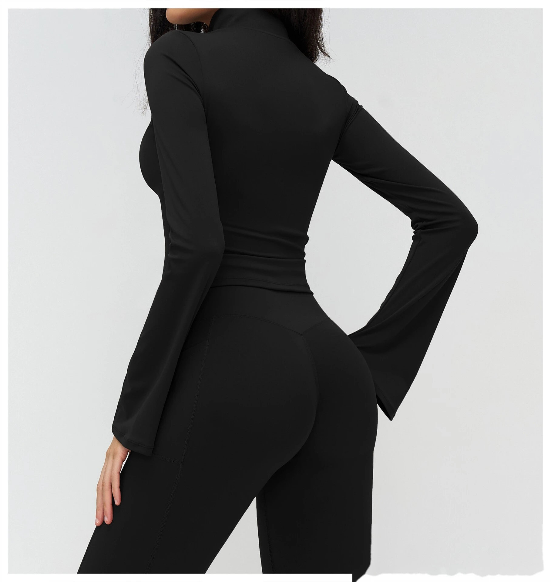 Custom Stand Collar Zip-Up Flare Sleeve Jacket - Outdoor Yoga Running Sports Coat detail