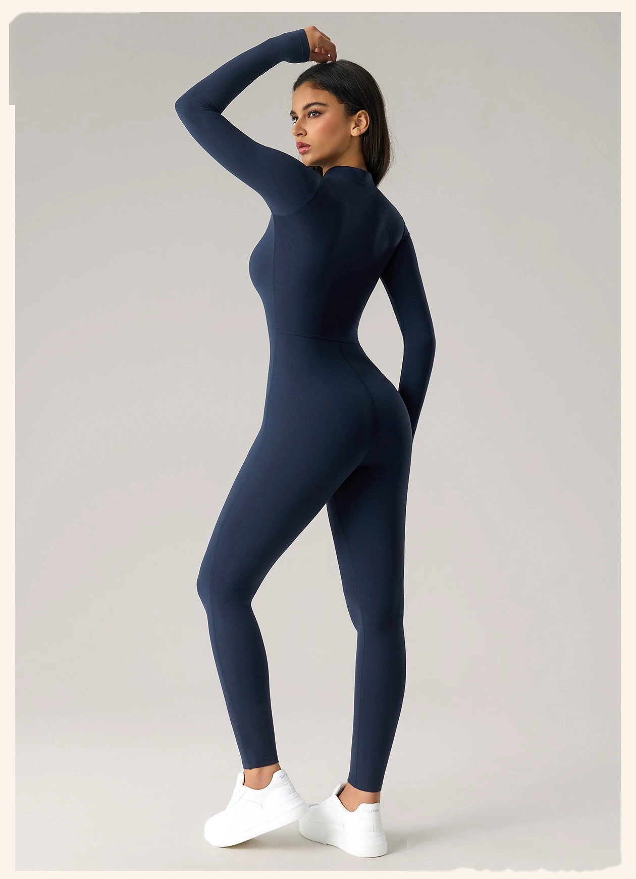 Women’s High Stretch Long Sleeve Half Zip Fitness Jumpsuit Slim Fit Butt Lifting Yoga Workout Bodysuit detail