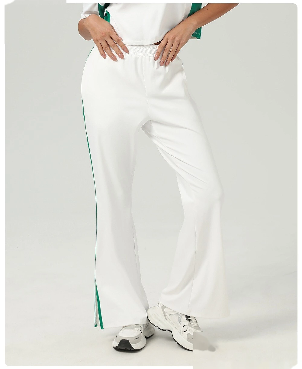 High waist loose sport wide-leg pants pocket straight fashion casual pants wearing contrast yoga bell bottoms. detail